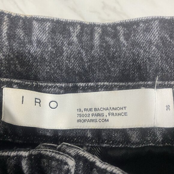 IRO Women's Mini Skirt Sz 36 (4) Pleated Black Gray Wash Denim Zip Fly Pockets - Picture 8 of 8